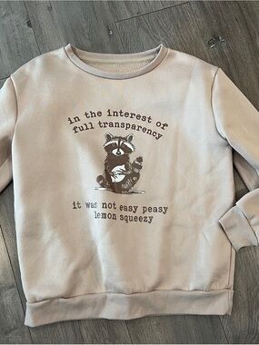 Crewneck Sweatshirt with Raccoon Graphic - Beige